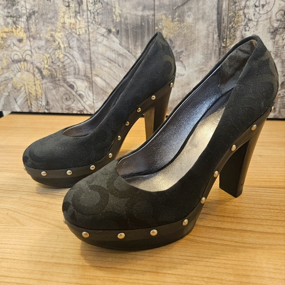 Coach "Carlie" black monorgram heels size 6 US - Picture 2 of 9
